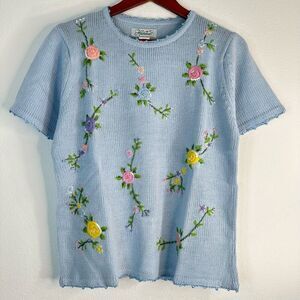 Vintage Haband Floral Embroidered Knit Sweater CottageCore GrannyCore Coquette